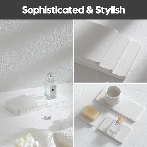 Razborci 3PCS Bathroom Sink Vanity Trays, Quick Stone Drying Mat Dish Soap Dispenser Sponge Holder for Kitchen Counter, Diatomaceous Earth Water Absorbing Caddy Organizer, White by Razborci - Image 6