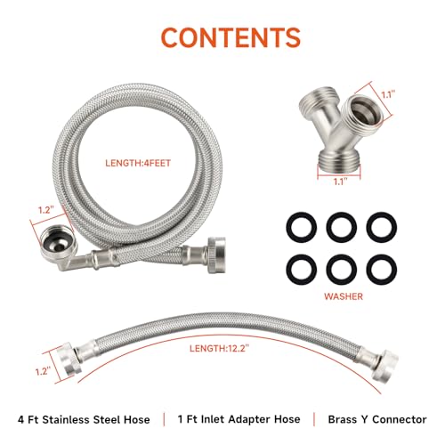 Roastove Steam Dryer Hose Installation Kit - 4 Ft Braided Stainless Steel with 3/4" FHT 90 Degree Elbow Hose,1ft Inlet Adapter and Y Connector,Fits All Normal Household Water Supply Lines by Roastove - Image 2