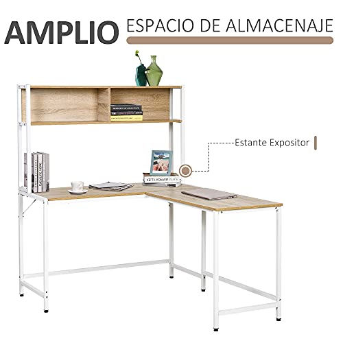Miniatura 4 de Homcom Escritorio En Forma De L Multifuncional Mesa De Ordenador Para Oficina O Estudio Con Estantes Altos Espacio Amplio Moderno Y Minimalista 140x125x149 Cm Color Madera