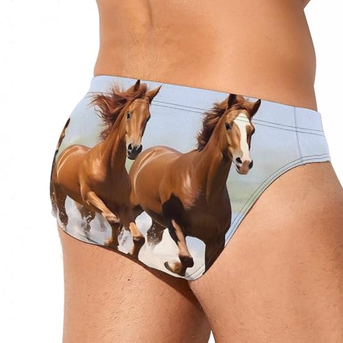 Running Horses Men's Swim Briefs Sexy Bikini Swimsuit Beach Shorts Underwear Low Waist3