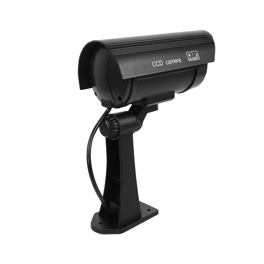 2 cámaras de simulación a prueba de agua con forma de bala, color negro, cámara de seguridad de simulación con luz LED roja intermitente para vigilancia al aire libre (negra)