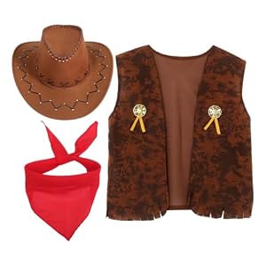 Cowboy KostüM Herren Western Outfit Mit Fransenweste Und Hut Sowie Halstuch FüR Fasching Karneval Und Themenpartys – Denim TanzkostüM Set FüR Erwachsene