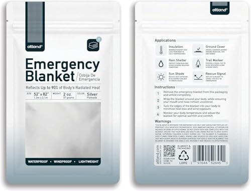 Altland 50 Pack of Emergency Blankets - Bulk Heat Reflective Blankets for Winter Survival Kits, Disaster Preparedness, Cold Weather Camping, and Homeless Care Packages