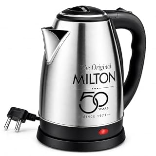 Milton Euroline Go Electro Stainless Steel Electric Kettle 1.2L, 1350 Watts, Portable Electric Kettle for Home, Office, Cool-touch Handle & Lid, Auto Cut-off, Detachable 360 Degree Connector, Silver