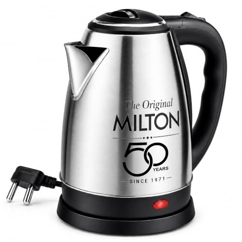 Milton Appliances Go Electric Kettle 1.8 Litre I 3X Protection - Dry Boil, Auto Shut Off, Overheat I 1350 Watt I Super Fast Boiling I Stainless Steel I 360° Power Base I 1 Year Warranty