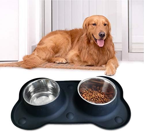 Large Dog Bowl, 2 x 800 ml Stainless Steel Dog Bowl with Non-Spill Silicone Mat for Puppy Small Medium Dogs Food and Water Feeding
