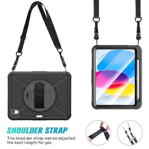 ZtotopCases for iPad (A16) 11th Generation 11 Inch 2025, iPad 10th Generation 10.9 inch 2022 with Screen Protector & 360° Rotate Hand Strap/Stand, Heavy Duty Case for iPad 11th 2025(A3354/A3355),Black by ZtotopCases - Image 6
