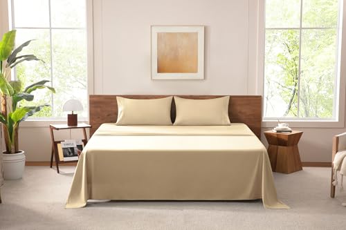 MISSQ California King Size Bed Sheets Set - Cooling, Extra Soft, Wrinkle & Fade Resistant, Hypoallergenic - 4 Piece Hotel Luxury Microfiber Sheets with 16 Inch Deep Pocket, Cal King, Beige