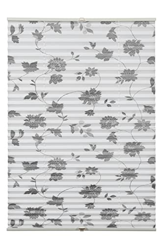 Store plissé à pincer opaque avec kit d'installation complet blanc fleurs