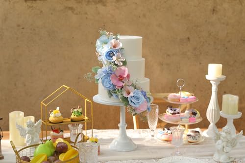 Serra Flora 3Pcs Pre-made Silk Flowers Cake Topper Artificial Blue Wedding Cake Decorating are Perfect for Weddings, Anniversaries,Birthday parties.