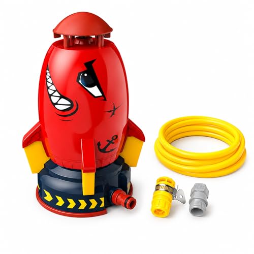 Rocket Sprinkler Toy 360 Rotating Water Rocket with 3m Hose Red