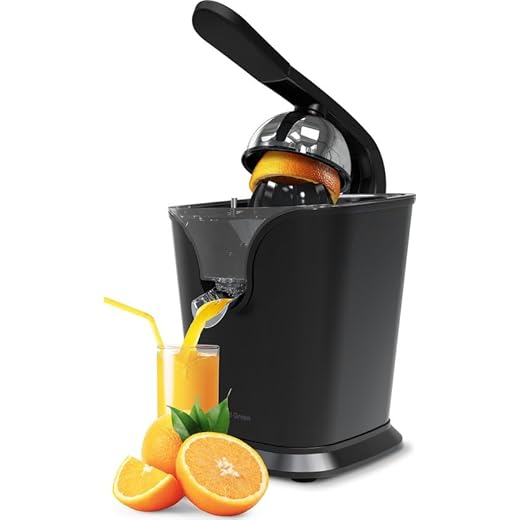 Vivid Green Citruspers, Zwart, Instelbaar Pulpfilter, 27x20x29 cm, ABS/RVS, Automatische Bediening, Vaatwasserbestendig, 650ml Capaciteit, 160W