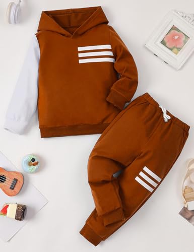Image of Toddler Boy Clothes Long Sleeve Hoodie Sweatsuits Tops and Pants 2Pcs Boys Fall Winter Outfits Set