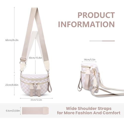 Image of hibear Checkered Crossbody Bag Spacious Bum Bags for Women Nylon Crossbody Fanny Packs Checkered Purse Belt Wallet