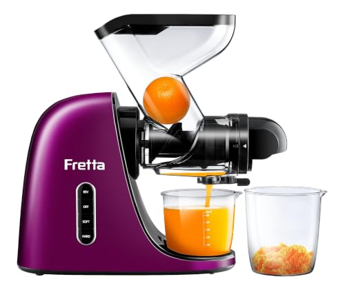 Image of Fretta Juicer Machines, Cold Press Juicer, BPA Free Masticating Juicer Machines Vegetable and Fruit, 3-Inch Wide Feeding Chute, Easy to Clean,Quiet and Strong DC Power, 200W (Onion Purple)