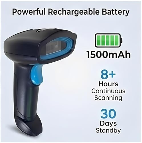 Image of Wireless 2D & 1D (Bluetooth + USB+2.4 GHz) Barcode Scanner Wireless & Wired | QR Code Scanner Rechargeable | USB Handheld Barcode Reader with Induction Scanning, Built-in Light, ABS Body