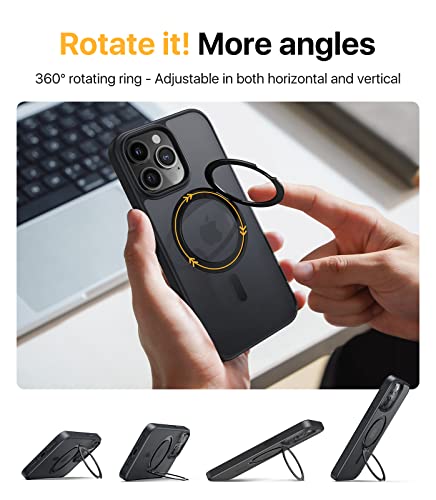 Andobil Easy-Relax Iphone 14 Pro Max Phone Case - 360° Rotatable Double Sided Magnet Ring - Compatible With Magsafe Shockproof Kickstand Slim Thin Phone Case For Iphone 14 Pro Max 6.7”- Black #TOP2