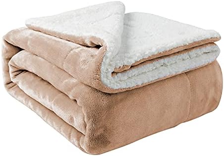 Aspire Homeware Sherpa Fleece Blanket Throws for Sofas Large King Size Blanket Reversible Soft Fluffy Travel Blankets for Beds Microfiber Sofa Throw, Camel, 200 x 240 cm