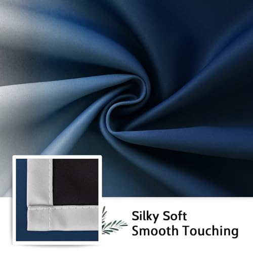 Image of SimpleHome 100% Blackout Ombre Bedroom Curtains Blue and Greyish White,72L | Room Darkening Curtains,Thermal Insulated Grommet Window Drapes and Curtains for Living Room,2 Panels, 52x72 inches Length