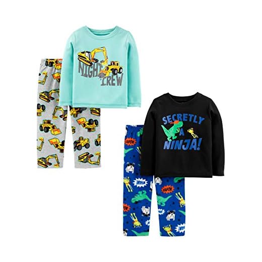 Simple Joys by Carter's Toddler Boys' 4-Piece Loose-Fit Fleece Pajama Set, Teal Blue/Blue/Black, Dinosaur/Ninja, 2T