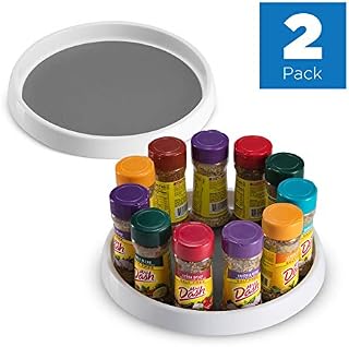 2 Pack Non Skid Lazy Susan Turntable Cabinet Organizer - 360 Degree Rotating