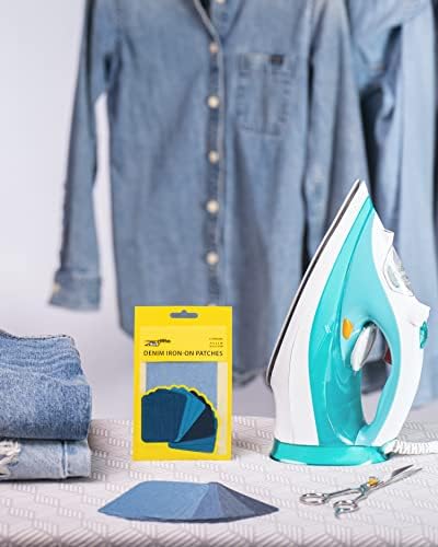 Zefffka Denim Iron On Jean Patches Shades Of Blue 12 Pieces Jeans Cotton Repair Kit 3" by 4-1/4"