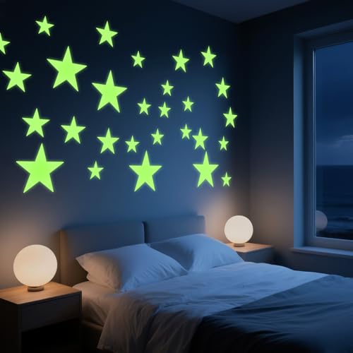 27 Stück Leuchtsterne Groß Leuchtende Stern Aufkleber Leuchtsterne Selbstklebend Sternenhimmel Wandsticker 3 Größen für Wände und Decken Deko