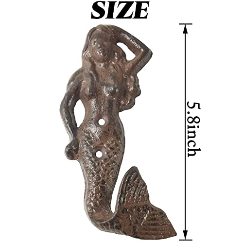 Nsbell 2Pcs Rustic Cast Iron Mermaid Hook Wall Hanger Decor Beach Nautical Towel Holder #TOP1