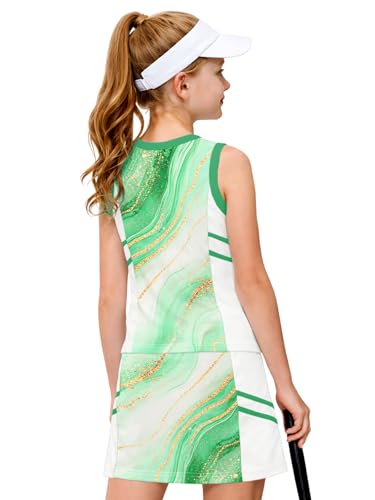 Image of AOBUTE Girls Tennis Golf Outfit Tank Top and Skirt with Shorts Set 4-12 Years