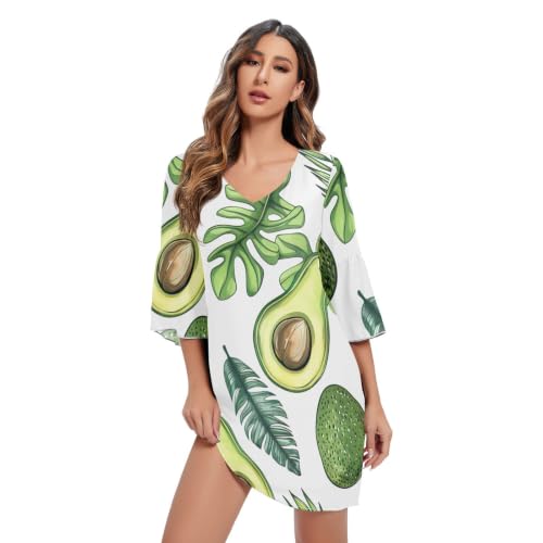 Robe imprimée hawaïenne à col en V robe d'été feuilles de palmier