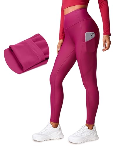 CRZ YOGA Womens Fleece Lined Leggings with Pockets 28'' - Thermal Winter Warm Full Length Pants Casual Lounge Yoga Workout