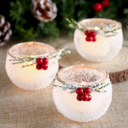 Funnymoom 6 Pcs Christmas Votive Candle Holders with Snowy and