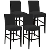 Flamingo P Bar Stool Covers Counter Height Chair Seat Covers High Stretch Protectors Non Slip with Elastic Bottom Set of 4, Black