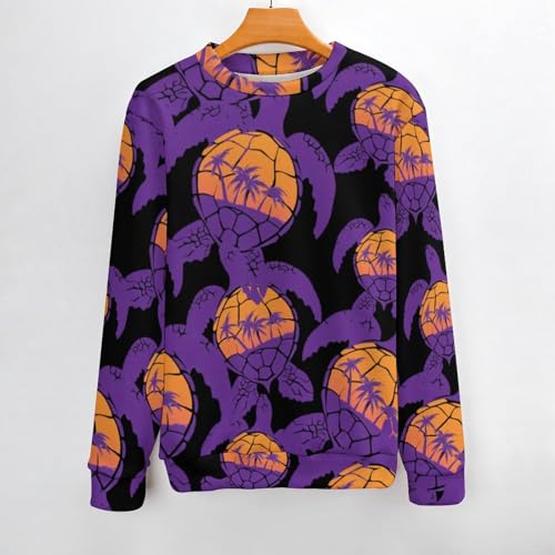 Sea Turtle Palm Trees Sunset Men's Crew Neck Sweater Knit Pullover Women Casual Long Sleeve Crewneck Loose Fit Top2