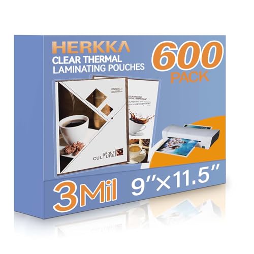 HERKKA 600 Pack Laminating Sheets, Holds 8.5 x 11 Inch Sheets, 3 Mil Clear Thermal Laminating Pouches 9 x 11.5 Inch Lamination Sheet Paper for Laminator, Round Corner Letter Size