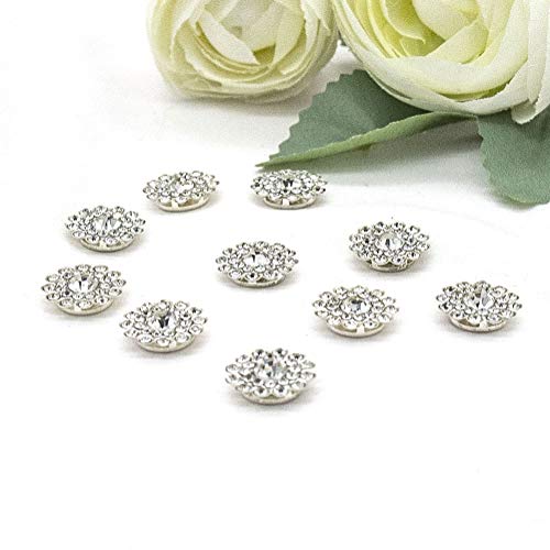 50 Pcs Rhinestone Embellishments Crystal Decoration Brooch Button Flatback Diy Craft For Flower Headband Dress Accessory 14Mm (Silver) #TOP4