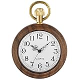 Tiong Orologio da tasca da uomo in legno con numeri arabi, orologio da taschino leggero in legno con catena dorata, WPW-A03, Moda