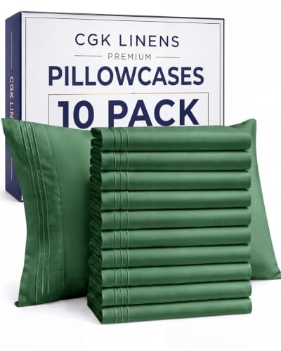 King Standard Pillow Cases Set of 10 - Pillowcase Covers - Emerald Green