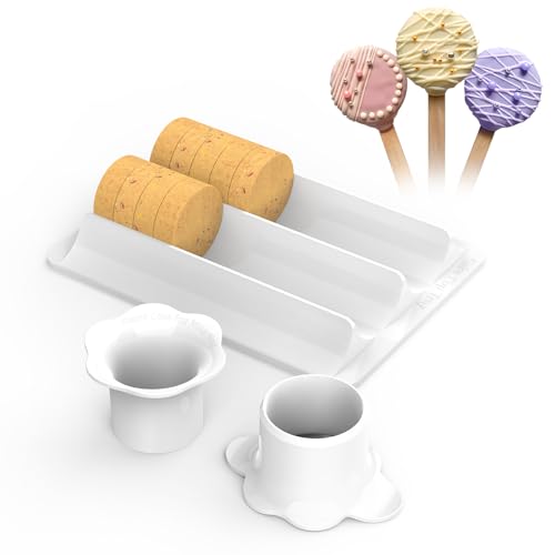 Twostubir Round Cake Pop Mold Set - 3-in-1 Disc Cutter, Pusher and Tray for Flat Circle Cake Pops | All-in-One Baking Tool with Popper Press Shapes (Cake Pops Molds Set)