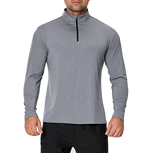 Carwornic Men's Long Sleeve Athletic Shirts Quarter Zip Pullover Quick Dry Active Sports Sweatshirt For Outdoor Running Workout Gym Golf Work Shirts Light-Grey #TOP2