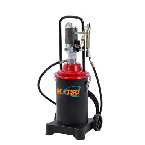 KATSU Tools Pneumatic Grease Pump 12 Litre Portable Air Operated Grease Lubricator with 12ft Hose and Grease Gun, 500 Bar Max Pump Pressure, for Car Truck Machinery