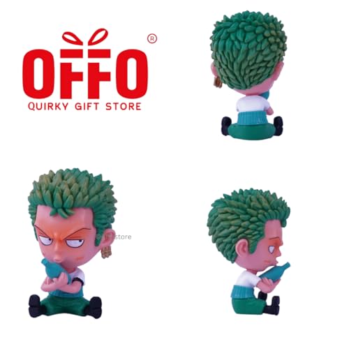 Image of Offo Zoro Sitting Miniature Action Figure - One Piece Anime PVC Collectible Statue for Home Decor, Office Desk & Study Table | Lightweight Durable Gift for Fans