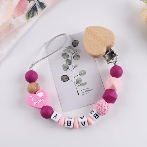 Image of Personalized Pacifier Clips with Name Custom Silicone Beaded Chain Pacifier Holder Stroller Gifts for Baby Boys Girls