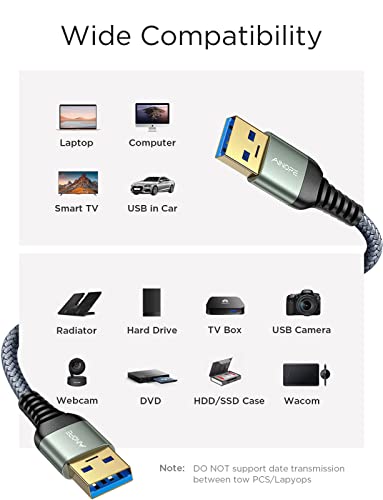 Image of AINOPE USB to USB Cable, 1.5FT*1Pack USB 3.0 A to A Male to Male Cable [Never Rupture] Double End Type A Cord for Data Transfer, Compatible with Hard Drive Enclosures, Laptop Cooler, KVM, DVD Player