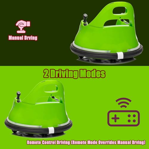Image of 12V Electric Ride On Bumper Car, Baby Bumping Toy Car Gifts, Electric Vehicle W /Remote Control, Music, LED Lights and 360 Degree Spin for 1.5-6 Years Old Toddlers, Green