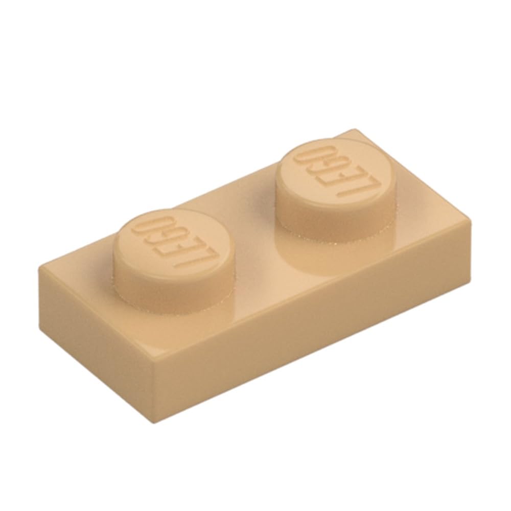 LEGO Plate 1 x 2, Part 3023, Building Brick Component (Dark Tan, 50, Bricks), Multicoloured, Standard