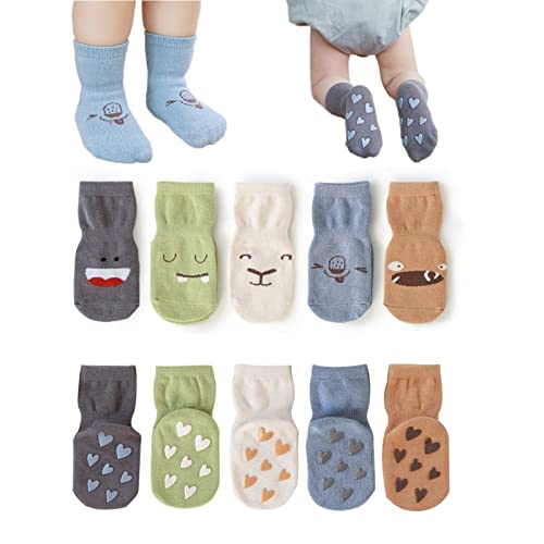 BEHELE Non-skid Baby Socks Toddler Newborn Infant Non Slip Socks with Grips Anti-Slip Unisex Girls Boys Ankle Socks (0-12 Months)