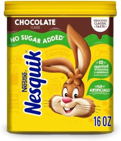 Nesquik NESTLE No Sugar Added Chocolate Flavored Powder 16 oz. Canister