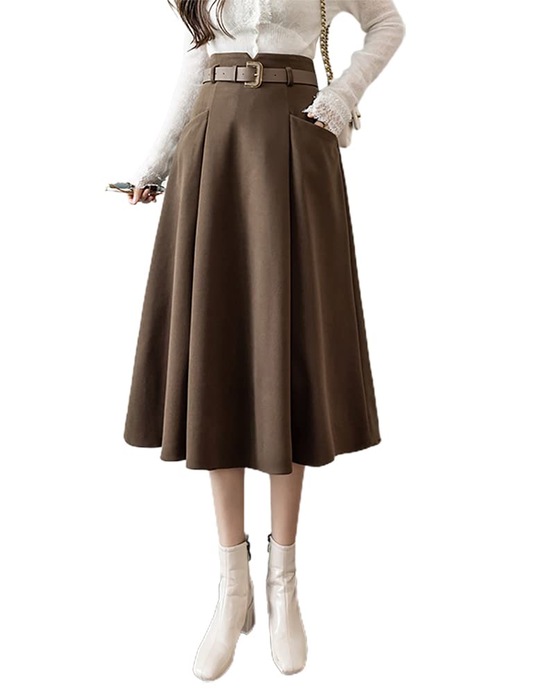 IDEALSANXUN Wool Midi Skirt
