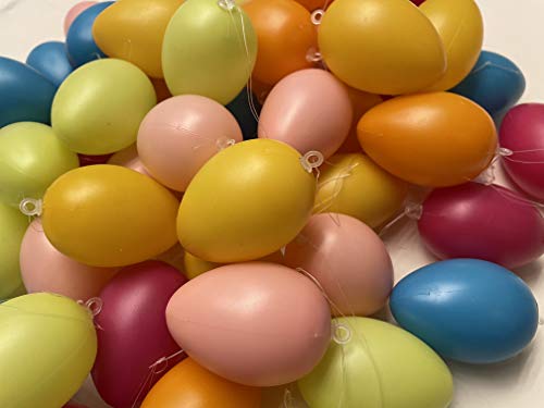 khevga Ostereier Kunststoff 36er Set Bunte Ostereier mit Band, 36er & 60er Set – Wetterfeste Osterdeko für draußen & innen, perfekt für Osterbaum & Frühling